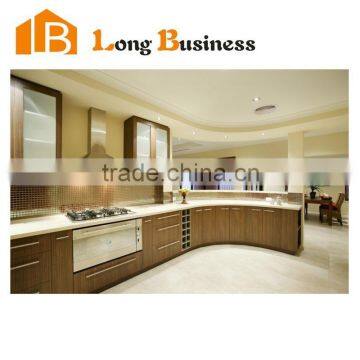 LB-JL1159 Customized MDF timber veneer finish kitchen cabinet, natural wood color kitchen cabinets with handles