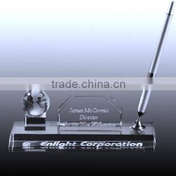 VIP business crystal globe office gift desktop set with pen holder, name card holder