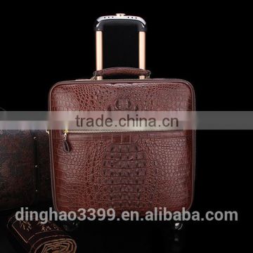 Made in China business men trolley bag brown crocodile pattern travel bag