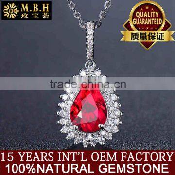 hot sale luxury precious gems jewellery for lady 18k gold inlay red color natural ruby gemstone pendant necklace jewelry gold