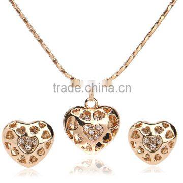 Stud Earring And Necklace Austrian Crystal Rhinestone Heart 18k Gold Jewelry Set