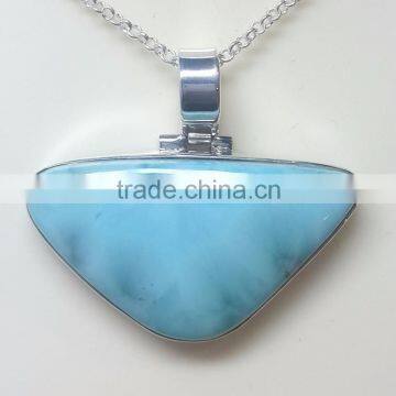 Larimar Triangle Cabochon 925 Sterling Silver Pendants , Designer Sterling Silver Pendants, Fashionable Sterling Silver Pendant