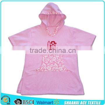 Rosy pink color girl Hooded changing towel gril towelling surf hooded towel