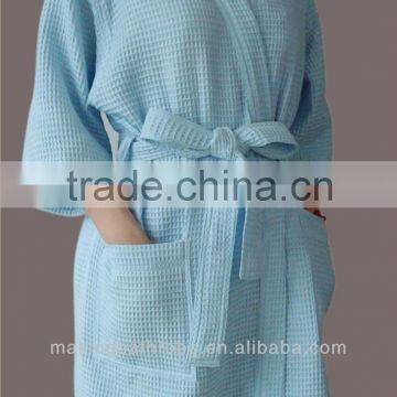 Hot Selling Summer Dressing Gown, Japanese Kimono Blue Cotton Waffle Bathrobes photo-3