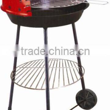 Windproof Round Charcoal BBQ grill with two wheels three legs