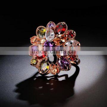 Hot Sale Unique Fashion Multicolor 18K Rose Gold Plated AAA Zircon Engagement Weddding bijoux Rings Fine Jewelry