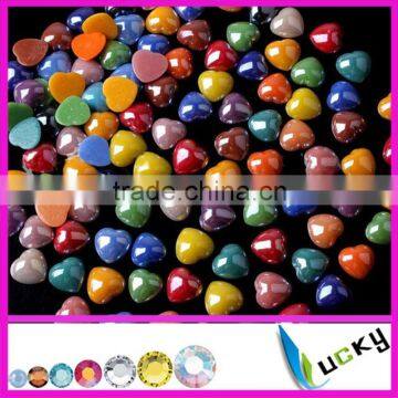 Wholesale mix color flat back HEART shape CERAMIC beads shiny beads for PHONNE decoration