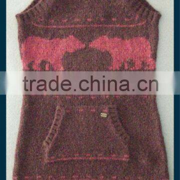 women's bear jacquard knitted sleeveless dress