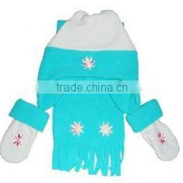 cheap wholesale kids polar fleece earflap hat scarf and mitten sets