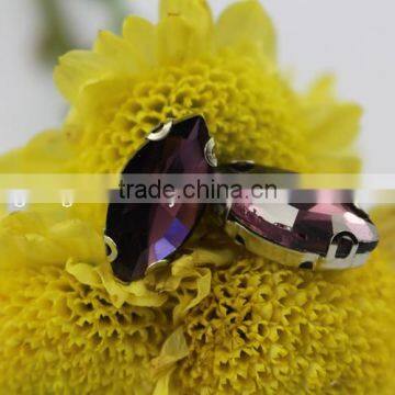 9*18mm Oval Amethyst color Flat Back Hand sewing Glass Rhinestone with Claws