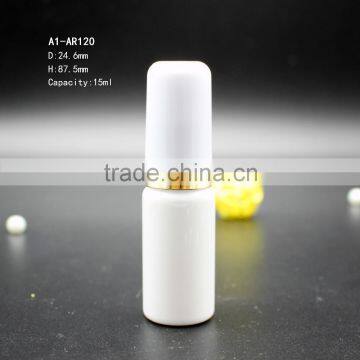 15ml round white airless pump bottle with gold ring