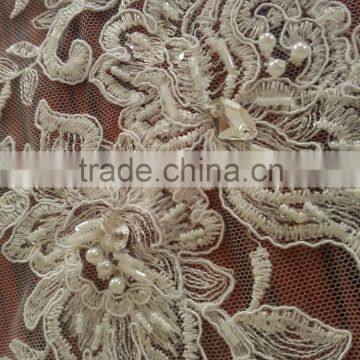 Beaded French Lace Fabric For Wedding