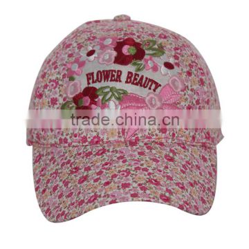 Cute embroidery flower kids baseball cap with metal buckle