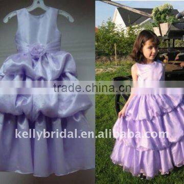 light purple kids evening gowns with handmade flower&pleats 1030