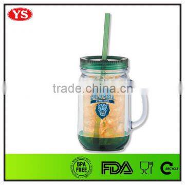 LFGB certificate plastic 20 oz custom mason jar with handle
