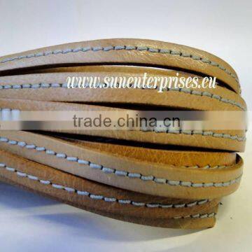 Flat Nappa Leather cords - Italian Leather - Stitched Beige- 20mm