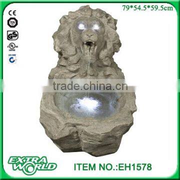 resin led garden lion head stone finish water fountain decoration
