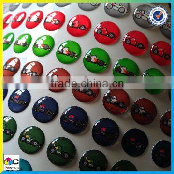 Adhesive sticker style resin dome stickers for bottle caps