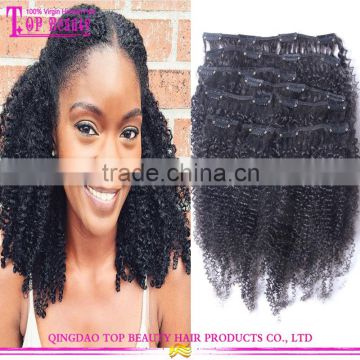 Wholesale factory price 10-30" afro kinky curly clip in hair extensions virgin brazilian clip in hair extension