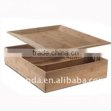 Bamboo square utensil storage tray box