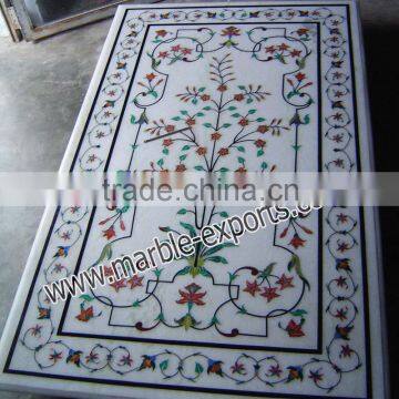 White marble handmade Pietre Dure Wall Panel semi precious stone inlay