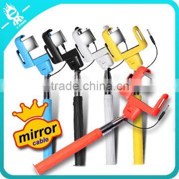 Wire Monopod Selfie Stick with mirror D09 cable monopod cable pole