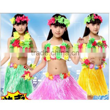 hawaii flower necklace leis costume girls summer luau hula grass skirt