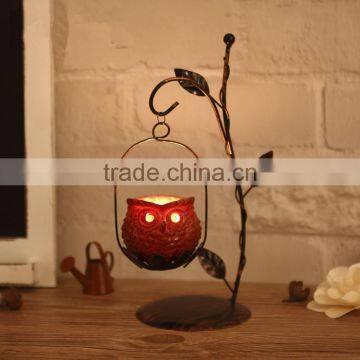 metal owl candle holder,birthday gifts,resin candlestick,tree shape candle holder