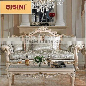 Bisini European Elegant Handcarved Wooden Fabric Sofa For Villa