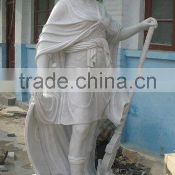 Hand Carved Life-size White Marble Knight Statue photo-4