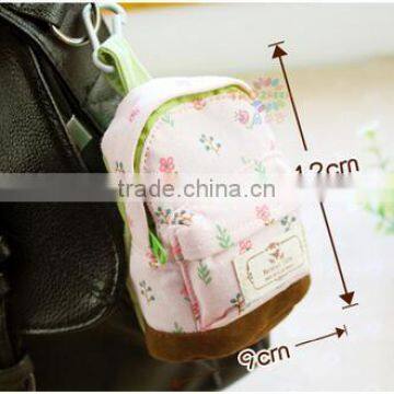 Cy276 Fresh Floral Style Super Mini Schoolbag Shape Coin Purse Canvas Wallet Women Handbag Creative Coin Pouch Gift photo-6