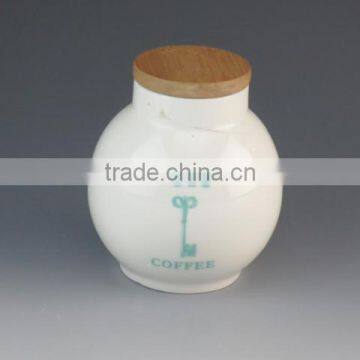 Coffee Tea Sugar Ball Shaped Porcelain Storage Bottle&jar With Wood Lid photo-4