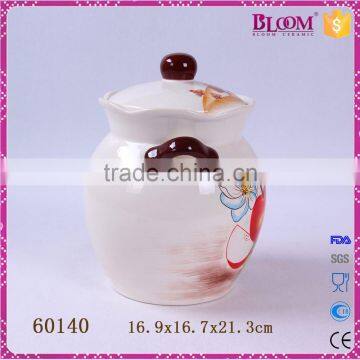 Decal Apple Desgin Ceramic Pot With Lid and Two Handle photo-4