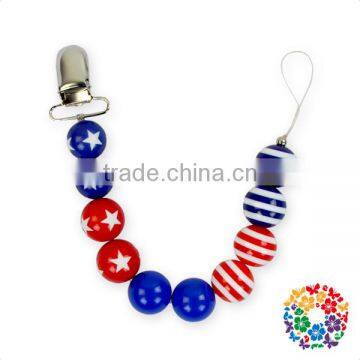 Latest Design Bubble Gum Pink White Beads Baby Metal Pacifier Clips photo-5