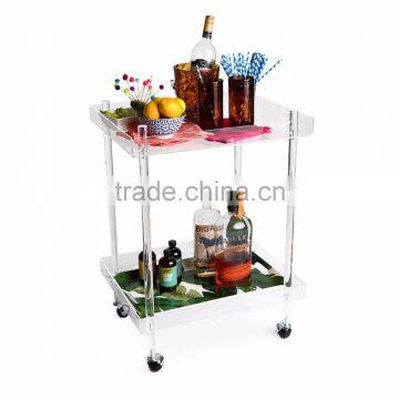 Clear Acrylic Food /wine Trolley With Casters, Lucite Liquor Bar Trolley photo-2