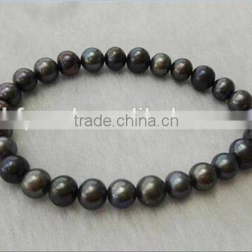 6-7mm black near round freshwater pearl bracelet