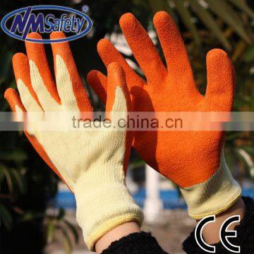 NMSAFETY orange latex coated 10g polycotton knitted hand gloves/latex safety glove