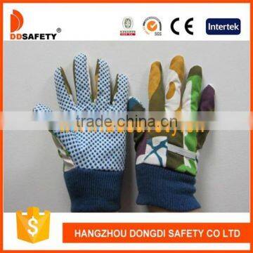 DDSAFETY Blue Dots On Plam Stripe Back Knitted Wrist Protective Kids Hands Garden Gloves