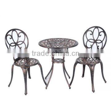 Popular cast bronze Aluminum garden metal bistro set black metallic table and chair for coffee drink for hot sale