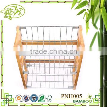 Aonong bamboo display rack with metal/3 tier bamboo kitchen storage standing rack