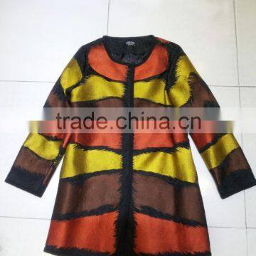 Winter Three Quarter Sleeve Cardigan Colorful Strips Women Coat Made in Sinkar photo-3