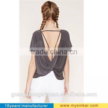Wholesale New Fashion Crisscross Custom Cheap Summer O Neck t Shirt Back Cutcout 100% Plain Cotton Best Quality photo-2