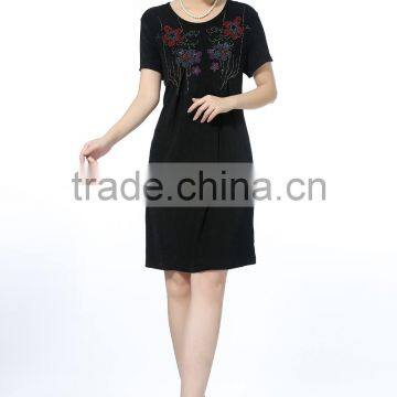 Comfortable short sleeve dresses with flower printed knitted plus size women dresses