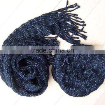 Fashion black knitted beret hat and scarf 2pcs sets