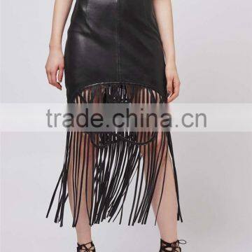 Brand Design OEM Services Leather Midi Skirts Tassels Maxi Skirts High Waist Bodycon Sexy Skirts photo-4