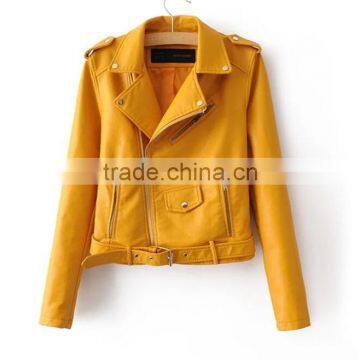 Zm50294b Spring and Autumn Lady Zipper pu Coats Fashion Lapel Slim Women Coat photo-5