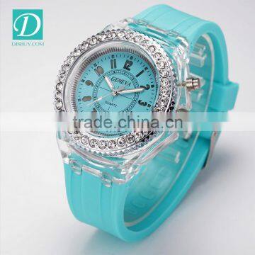 6 Colors Luminous Hand Rhinestone Silicone Strap Watch Lover's Watch photo-3