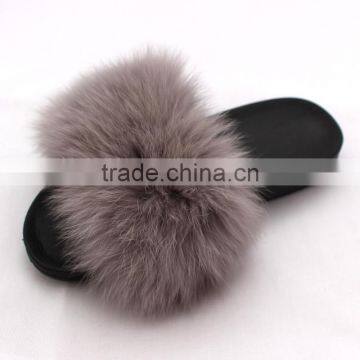Myfur Real Fox Fur Slides Real Fox Slippers Women Rubber Fur Sandals