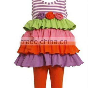 Girls Multi-Tiered Knit Summer Fall Flower Dress Leggings Outfit