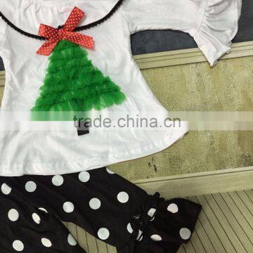 X-mas Suit White Top With Christmas Tree Christmas Outfits Girls Baby Clothing White Dot Pant With Matching Accessories Set photo-2